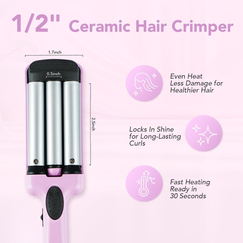 Ouphiny Mini Hair Crimper, 3 Barrel Curling Iron 1/2 Inch with Dual Voltage, Travel Beach Waver Curling Iron for Short to Medium Hair, Purple - Image 4